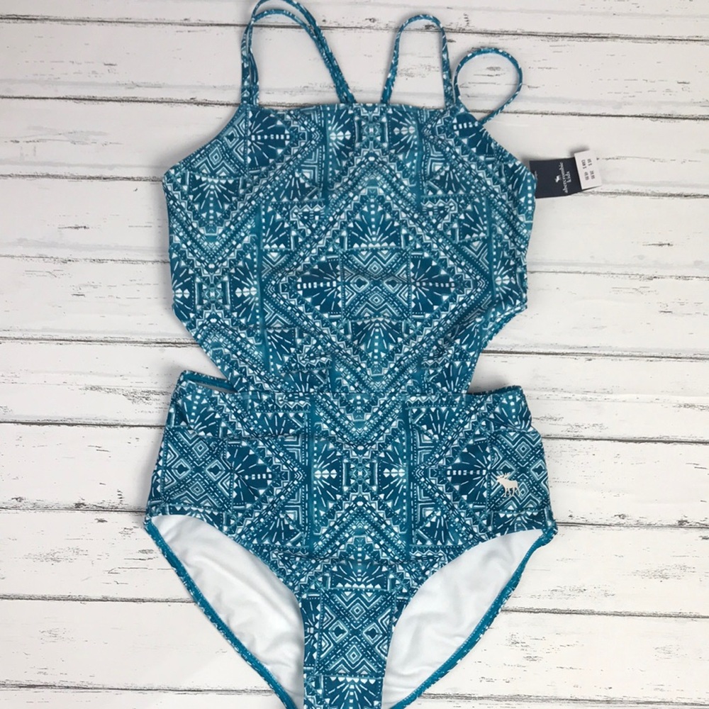 NWT Abercrombie Kids Geometric One Piece Swimsuit. Color green.